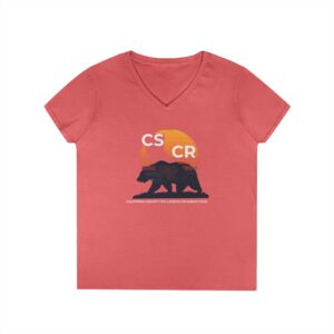 Ladies' V-Neck T-Shirt - California Sunset Bear CSCR Graphic