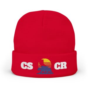 Embroidered Sunset Fox Knit Beanie — CS CR Logo Winter Hat